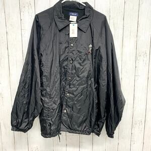 Vtg Crest Jacket Men Size XL Black Collared Button Front Long Sleeve Windbreaker